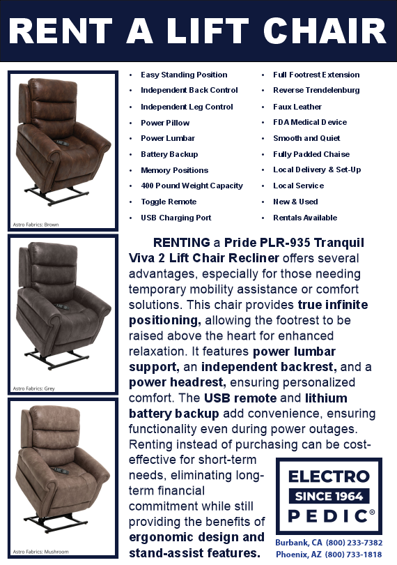 rent an electric lift chair recliner by golden or pride